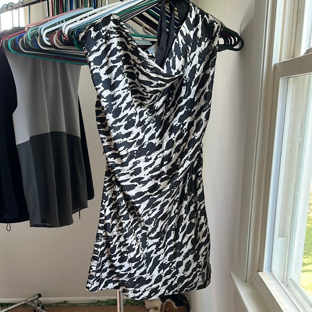 H&M Black and White Bodycon Mini Dress with Cowl Neck